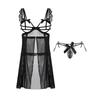 Women's Sheer Mesh Cutout Underwire Push Up Back Slit Sleep Dress Lingerie Set