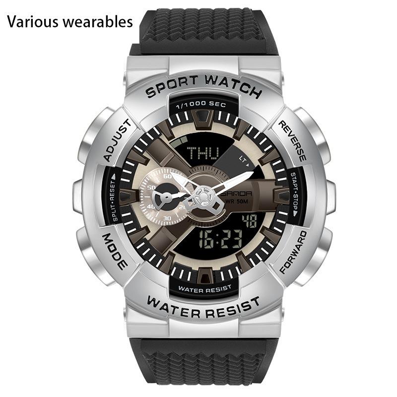 Reloj electrónico con movimiento sincrónico y doble pantalla para hombre, con función de luz manual y personalidad creativa.