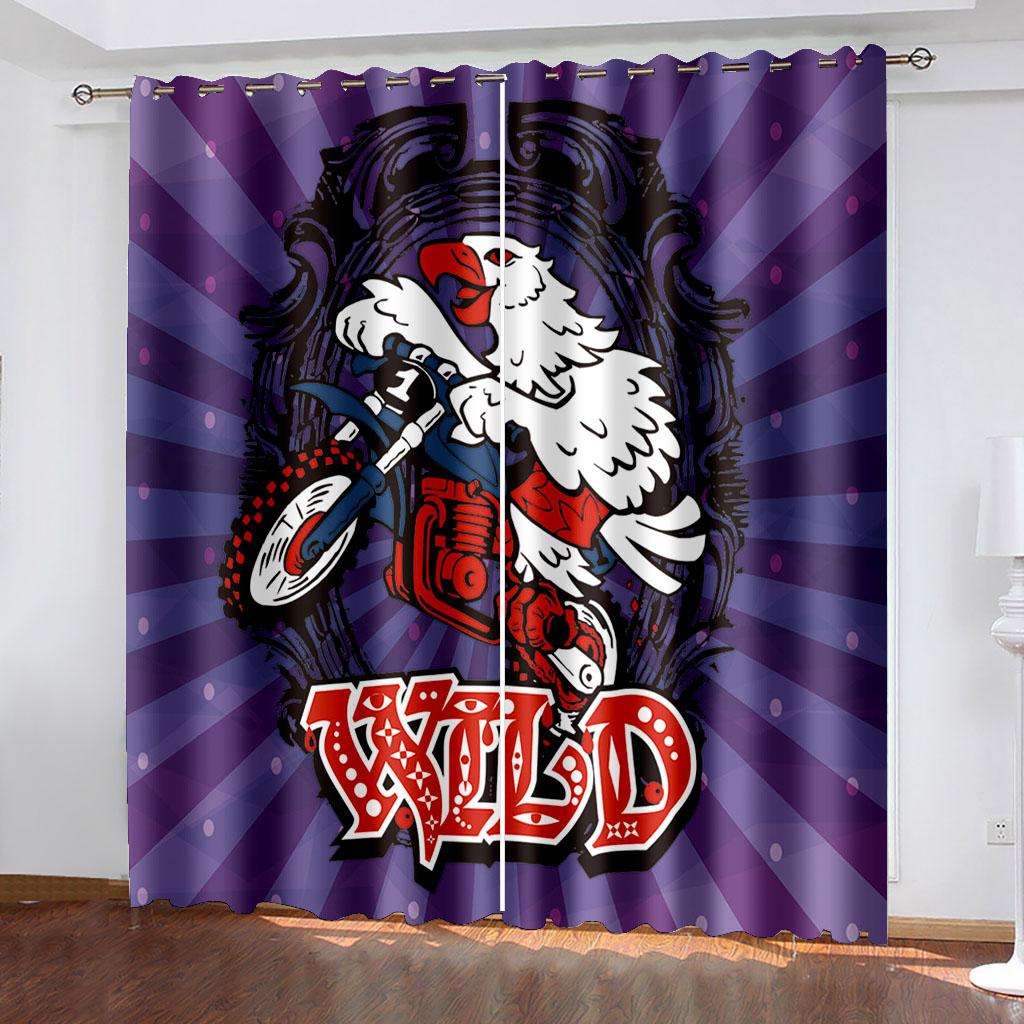 Cartoon Motorcycle Printing Woven Curtains Two Independent Curtains on The Left and Right Blackout Curtains for Bedrooms