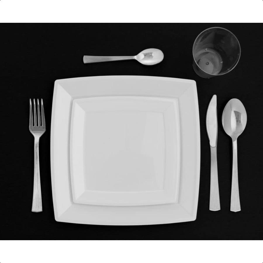 

Plastic Silverware Set Plastic Cutlery [100 Count] Elegant Knives Teaspoons Forks and Spoons Heavy Duty Disposable Silverware C United States