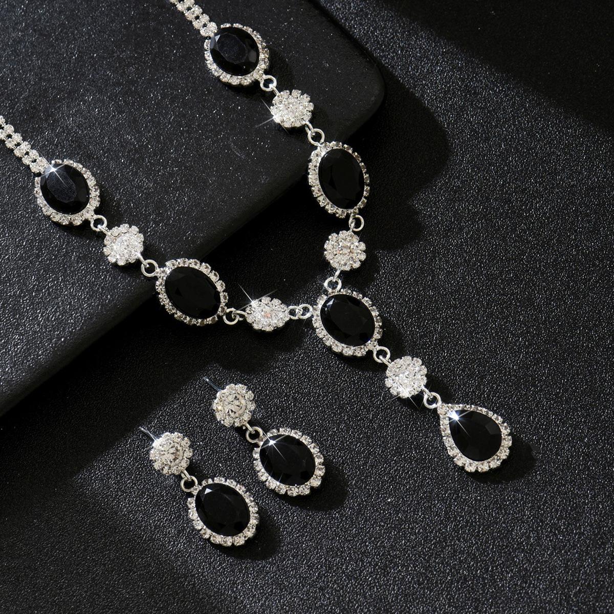 

Luxury Sparkling Water Drop Necklace Earrings Set, High-End, Bridal Jewelry