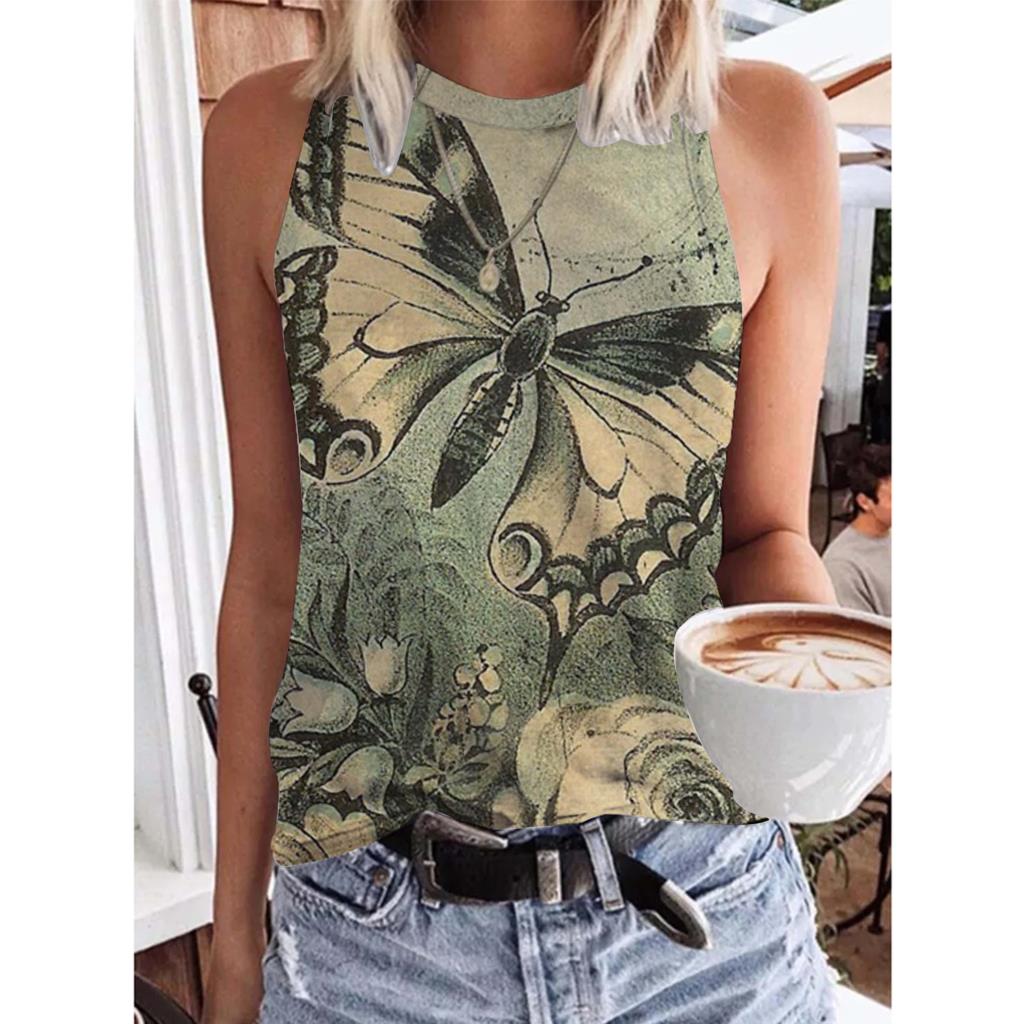 Summer Butterfly 3D Print Tank Tops Women Fashion New Streetwear Oversized O-Neck Vest Off Shoulder Sleeveless Woman Camisole