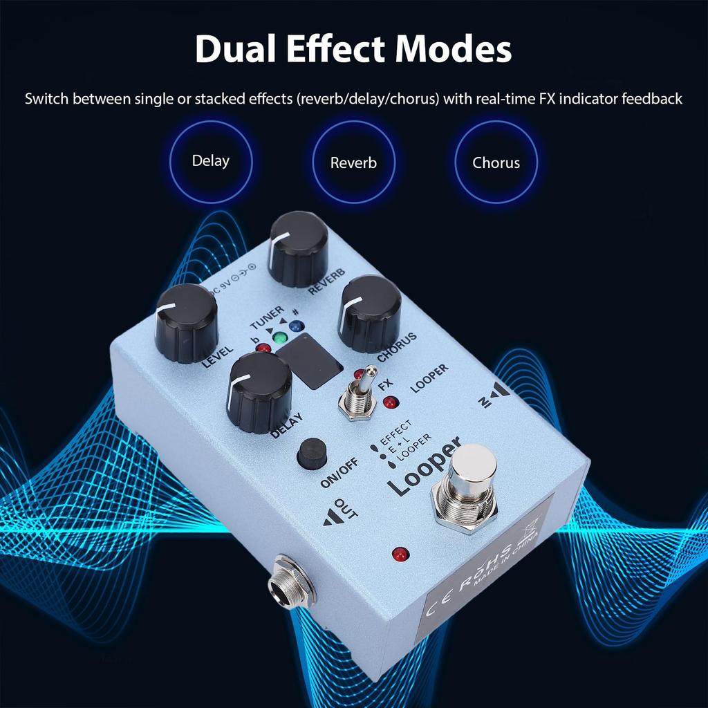 Luocute Guitar Effects Unit with and for Electric Guitar Stage Performance Pedal, Multi-effects Built-in Reverb, Chorus, Delay, 40-Second Looper,