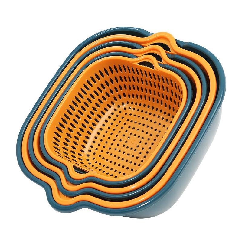 Thickened Six-Piece Double-Layer Drain Basket Set for Kitchen and Produce Washing