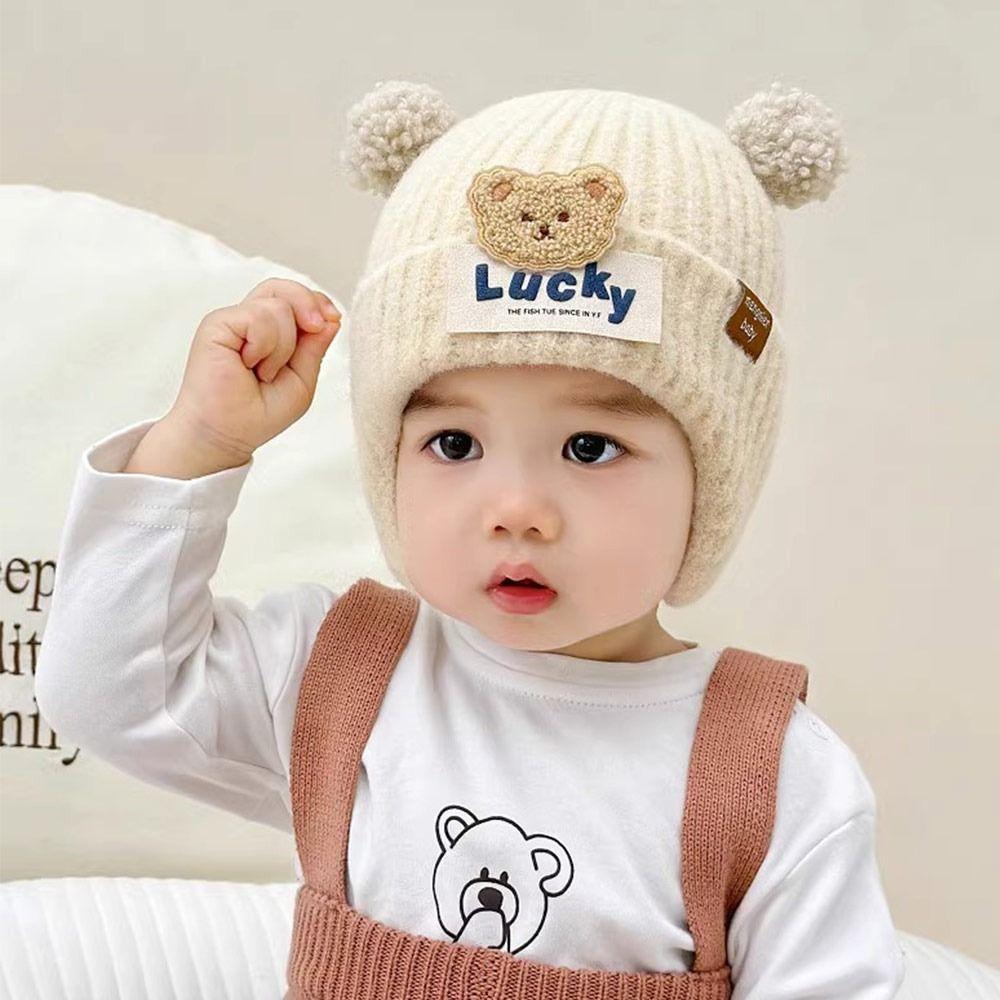 6-24Months Soft Baby Knitted Hat Plush Ball Children Warm Cap Windproof Winter Hat  Boys Girls