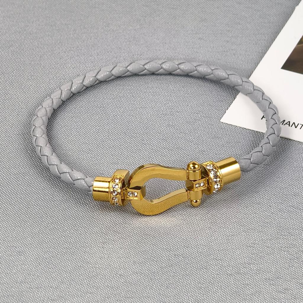 2026 Red Rope U-shaped Fred Micro-inlaid Half-brick Leather Rope Horse Buckle Hoof Non-fading Bracelet