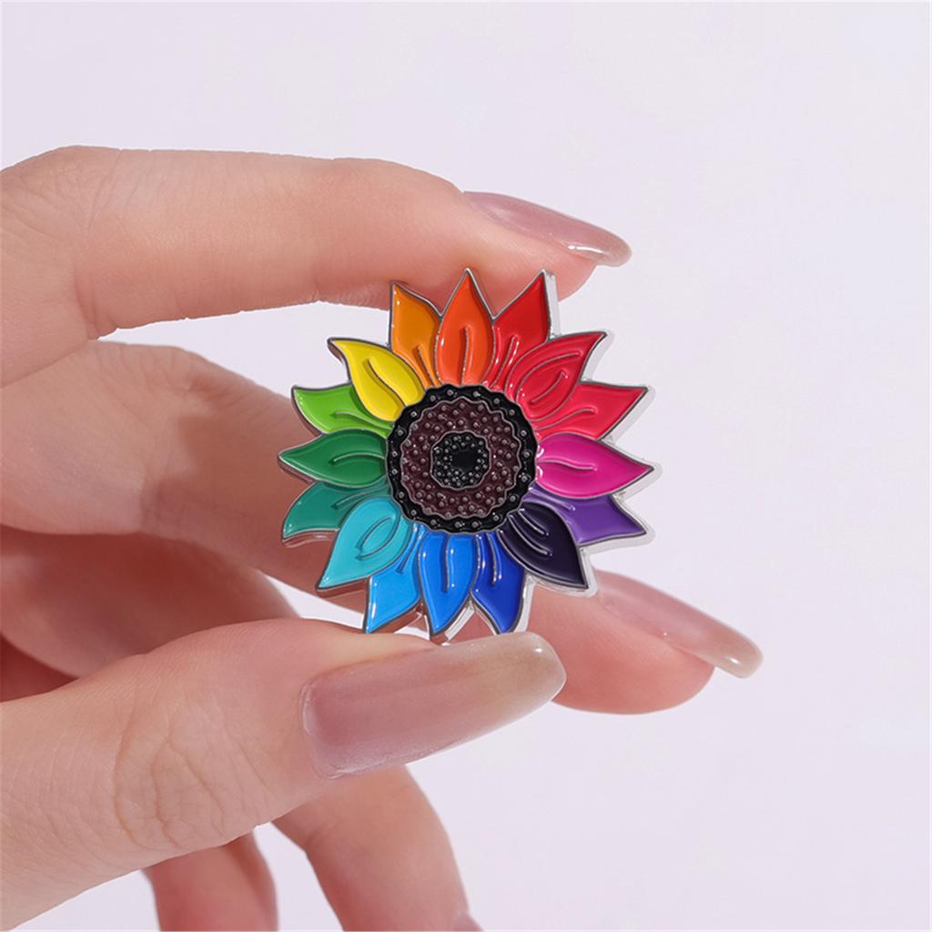 Elegant Rainbow Sunflowers Enamel Brooch Sturdy Alloy Jewelry Accessory Portable for Trendy Women Stylish Outfits