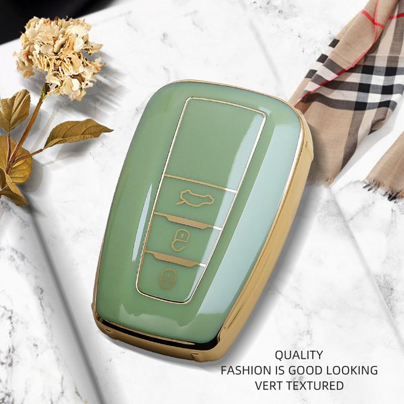 Luxurious Golden Edge Remote Key Case Protective Cover For Toyota Camry CHR Prius Corolla RAV4 Prado 2017 2018 Car