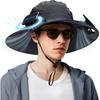 Rybářský klobouk s vestavěným ventilátorem, Široký okraj Solární klobouk s ventilátorem pro venkovní rybaření, Solární a USB nabíjecí Klobouky typu Bucket pro muže i ženy