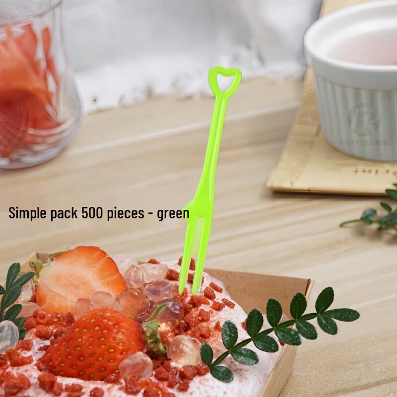 Individually Wrapped Disposable Green Heart-shaped Plastic Fruit Forks, 500 Count