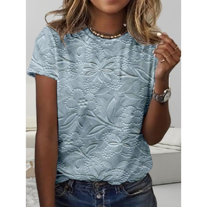 

Летний топ с круглым вырезом и 3D-цветочным принтом, модные повседневные женские футболки с короткими рукавами XS