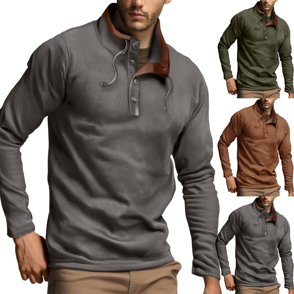 Men's Fleece Sweatshirt Quarter Button Stand Collar Lightweight Pullover Sweater Long Sleeve Casual Fall Sweatshirts