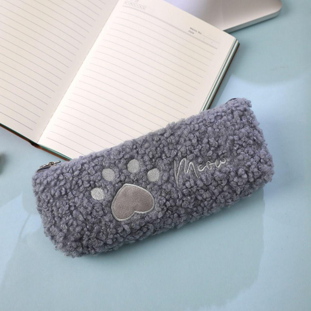 Large Capacity Stationery Organizer Plush Pencil Case Cute Cosmetics Pouch