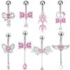 Pink Zircon Butterfly Heart Belly Button Ring For Women Stainless Steel  Flower Tassel Navel Ring Body Piercing Jewelry