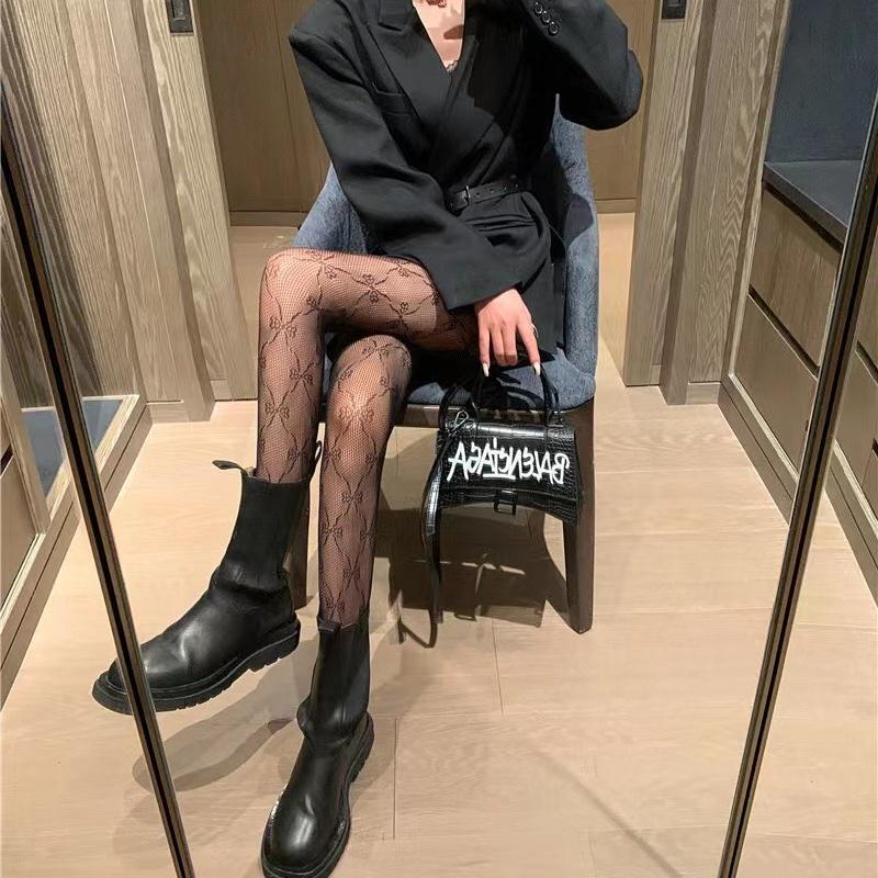 Hollow Lace Mesh Stockings with Bottom Pantyhose Lolita Retro Floral Vine White Black Stockings for Women