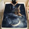 Fox and Moon pattern Flannel Blanket, High quality Comfortable for All Seasons, Home Decor, Warmth and Comfort, Perfect for Gifts.