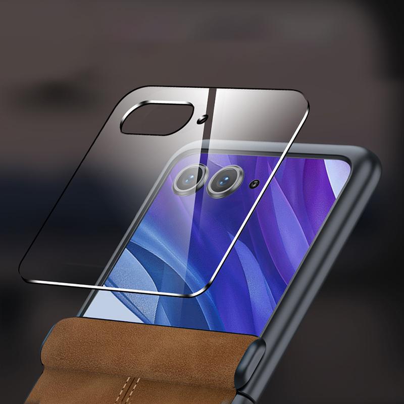 Für Motorola Razr 50 Ultra 5G Hülle Leder Hart PC Handyhülle mit Rückdisplayfolie/Scharnier