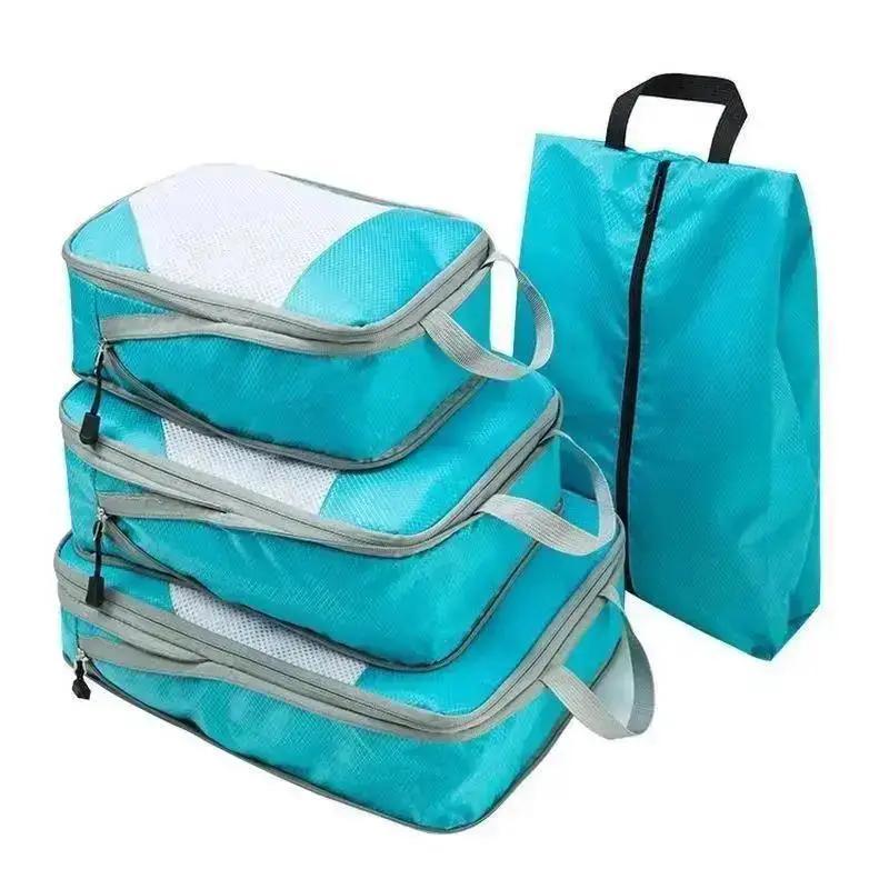 4Pcs/set Portable Compression Packing Cubes Luggage Suitcase Organizer Set Extensible Packing Mesh Bags Clothing Storage Bages