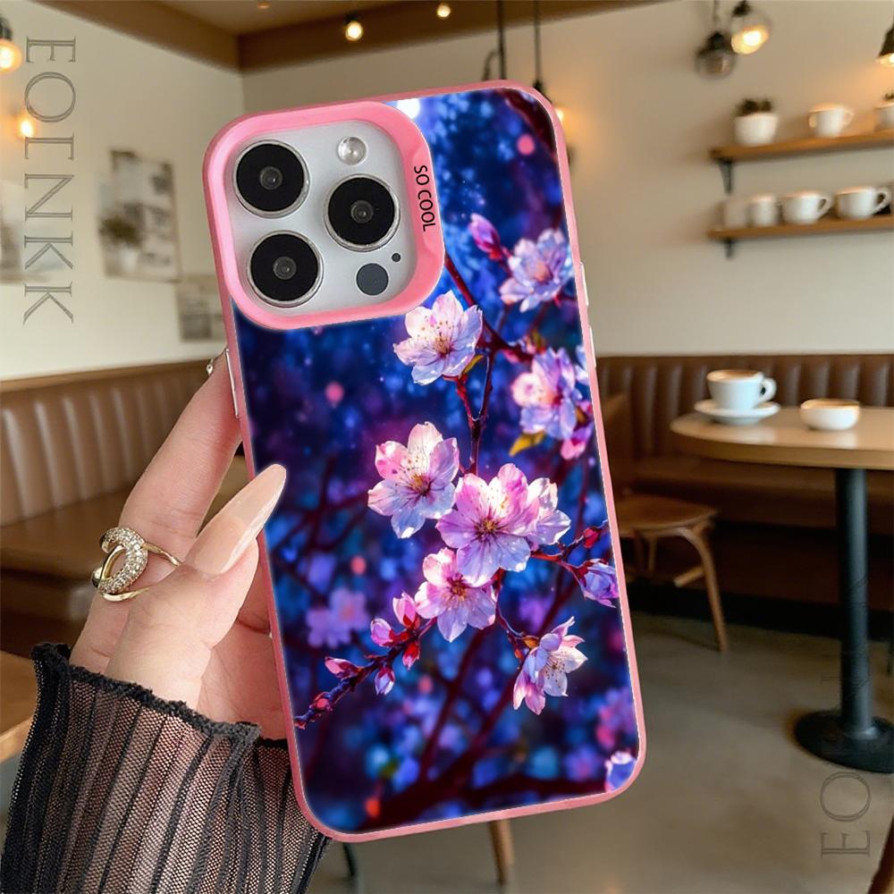 Night Cherry Blossoms Shockproof Phone Case for Iphone 16 15 14 13 12 11 Pro Max/Mini Anti-Scratch Premium Hard Cover