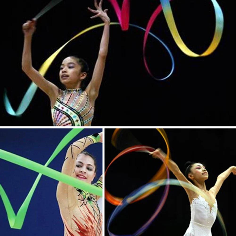 2M/4M Bunte Gymnastikbänder Tanzband Rhythmische Sportgymnastik Ballett Streamer Wirbelstab Stange Für GYM Training Professionell