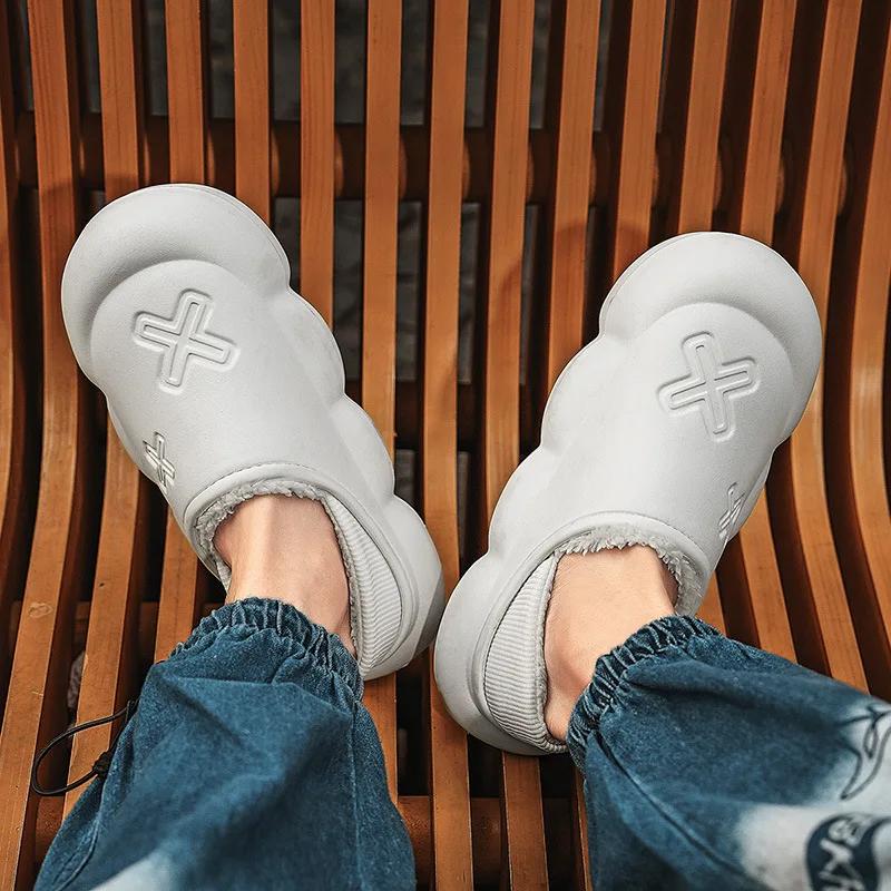 Fashion Men's Slippers Winter Big Size Indoor Waterproof PVC Large Sizes Home Shoes Cotton Bedroom Houseshoes Warm House Home Slippers