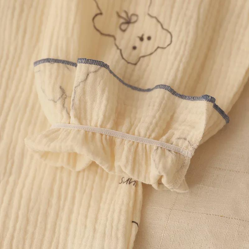 Damen Spitzen Langarm Strickjacke Pyjama Set - Süßes Blasen-Design für Frühling und Herbst