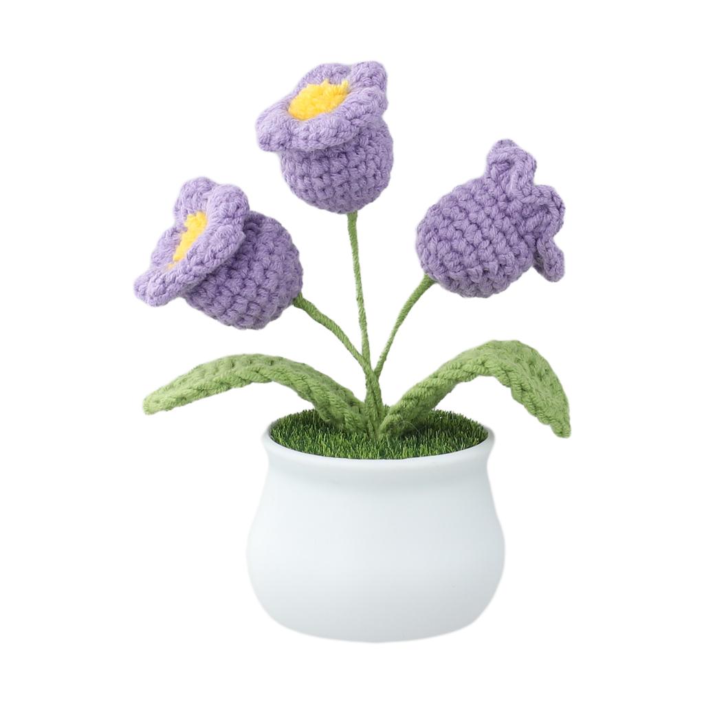 Handmade Crochet Flowers Potted Finished Woven Bouquet Artificial Knitted Flower Lily Table Home Decor