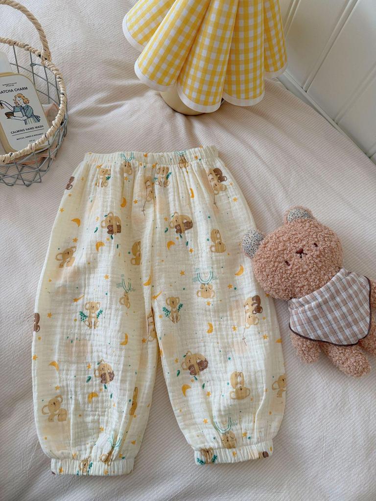 Ten-Color Cartoon Cotton Gauze Mosquito Repellent Pajama Pants for Boys & Girls - 100% Pure Cotton, Thin Summer Style