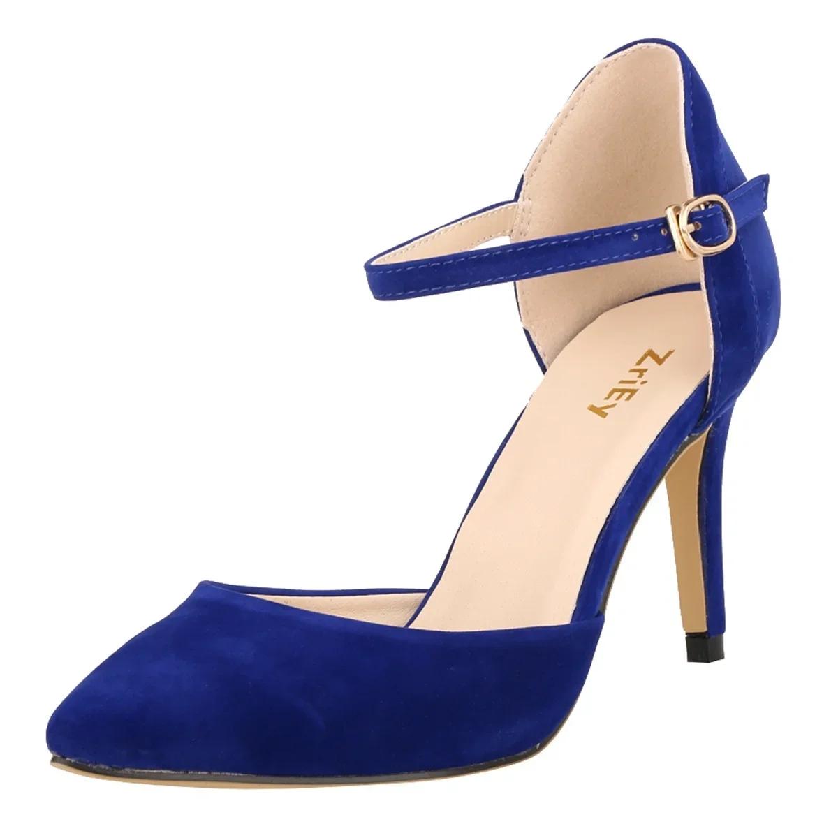 

Women Sandals Summer High Heels Classic Elegant Pumps Fashion Red Heeled Woman Ankle Straps Office Party Wedding Shoes Big Size 35 синий