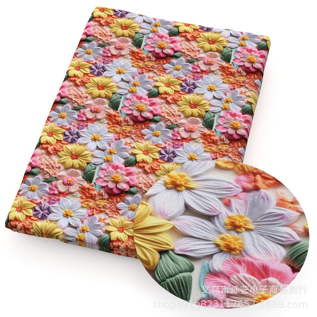 DIY Synthetic Leather Fabric Flowers Florals Printed Imitation Embroidery Faux Leather Shoes Imitation Embroidery