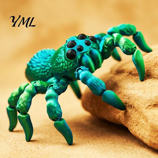 Realistic Bionic Spider Figurine 3D Printed Fidget Toy with Eyes, Large Articulated Unique Gothic Style Decor Flexible Joints, Halloween Desktop