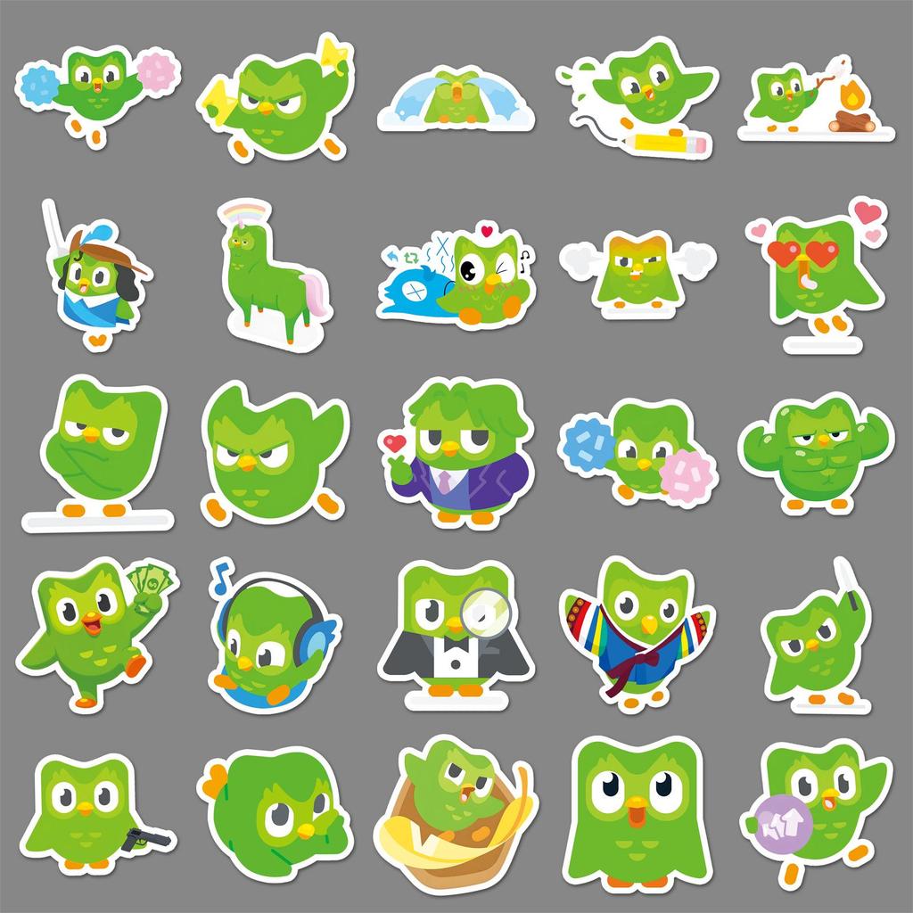 50 Trendy Duolingo Green Owl Stickers for Laptops & Headphones