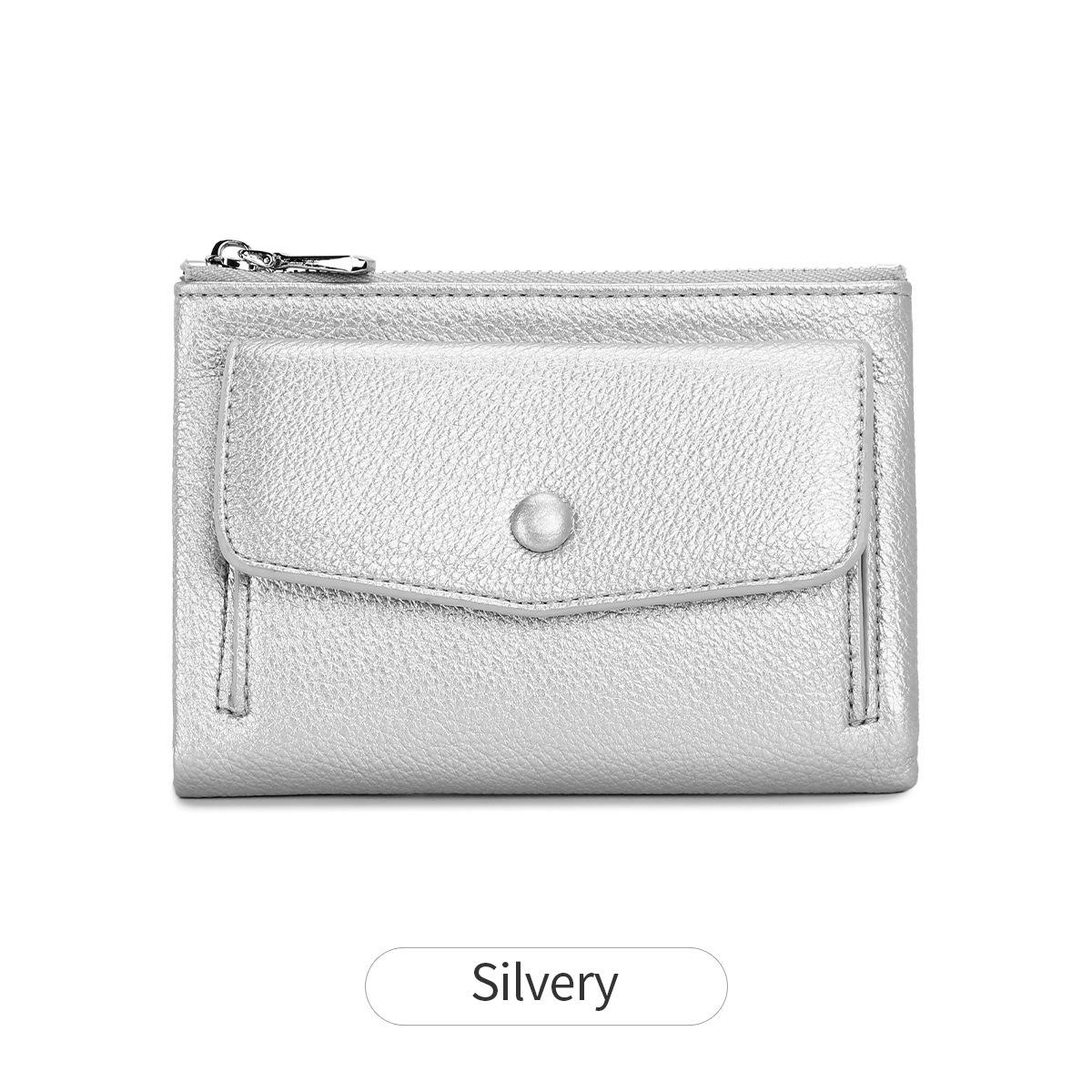 

Новый женский короткий кошелек с двойной молнией, откидной, простой, портативный кардхолдер, стильная маленькая сумка для мелочи серебряный