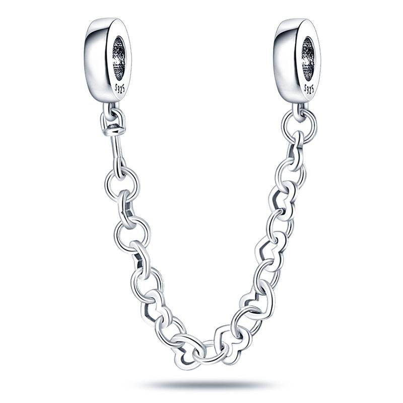 925 Silver Fashion Star Moon Safety Chain Spacer Beads Charm Beads for Original Bracelet Beautiful DIY Jewelry