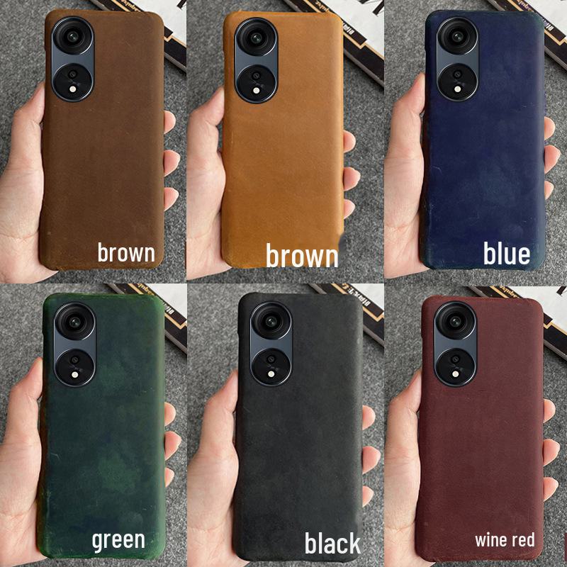 

OPPO A58 Cowhide Crazy Horse Leather Half Cover A83 A72 Protective Case A93s