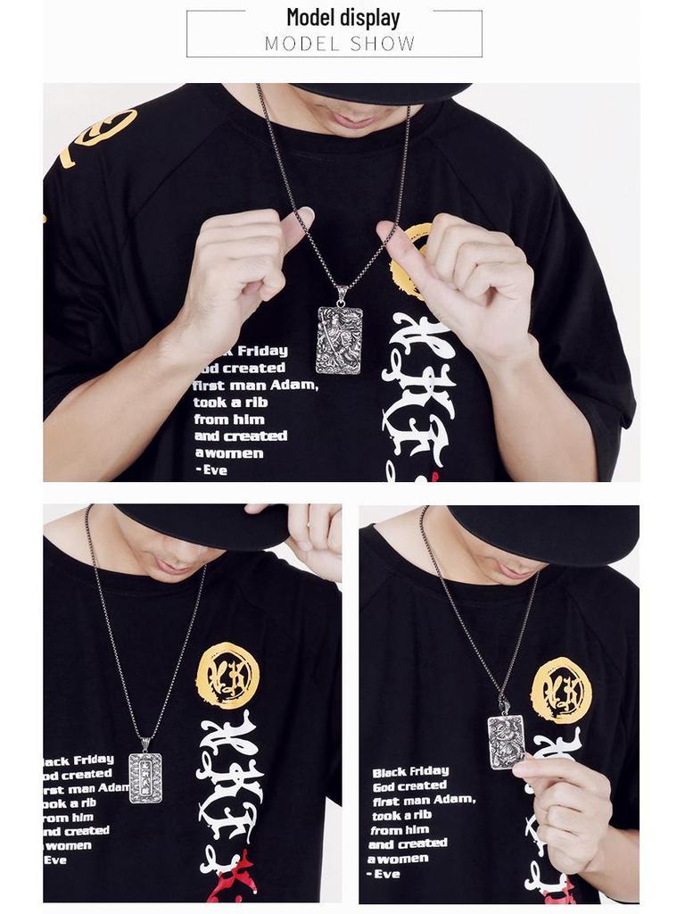 Ethnic Stainless Steel Guan Gong Pendant - Titan Steel Necklace with Retro Dragon Design