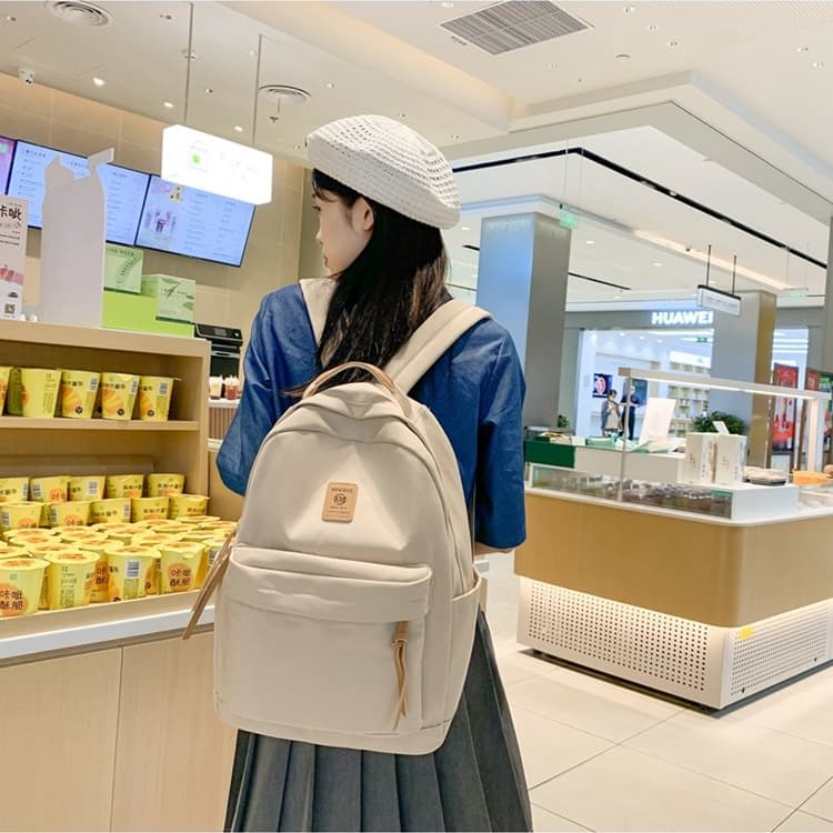 New Simple Solid Color Backpack Student Backpack