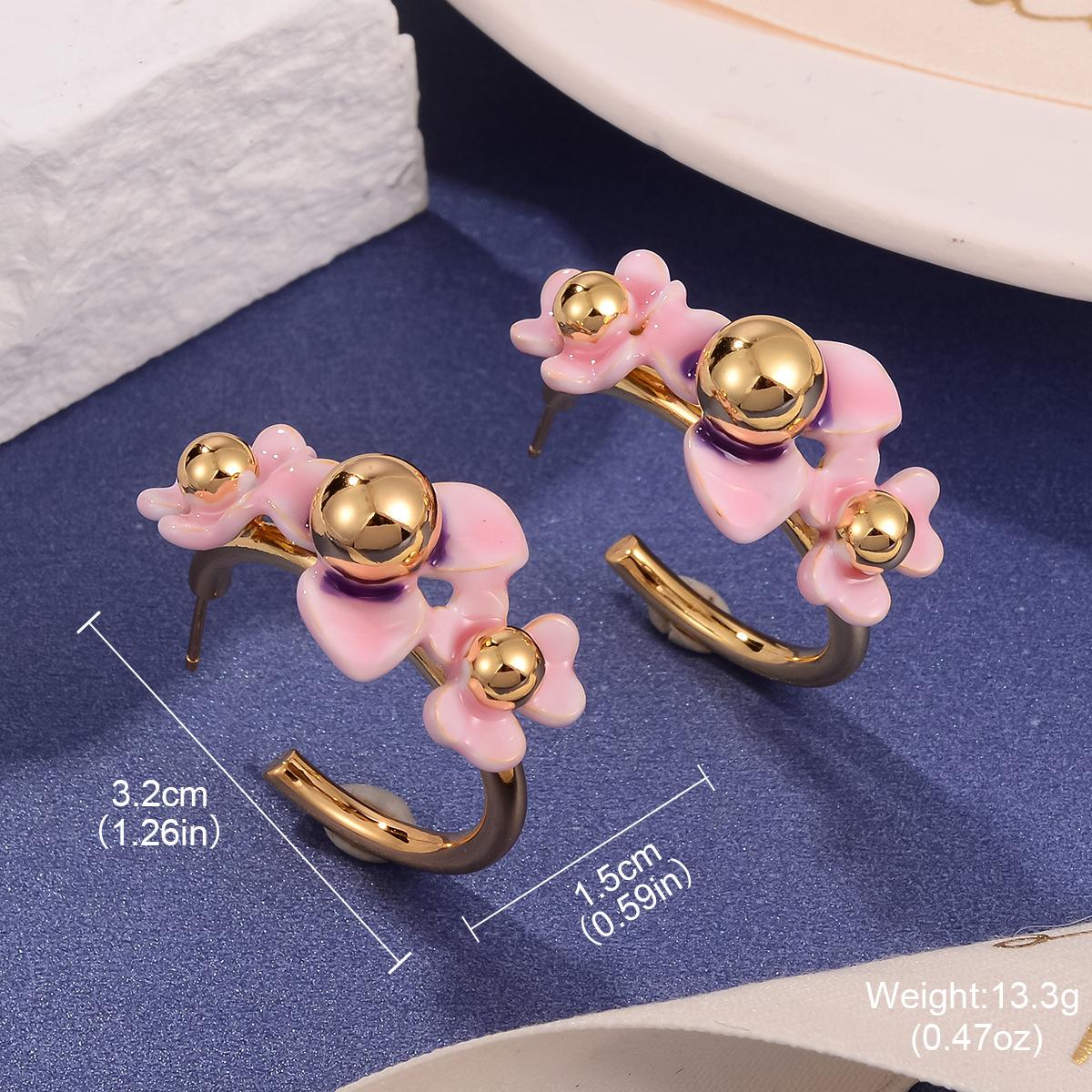 Medieval hot-selling hand-painted oil-dripping flower earrings, retro oil painting style light luxury high-end 925 silver needle earrings