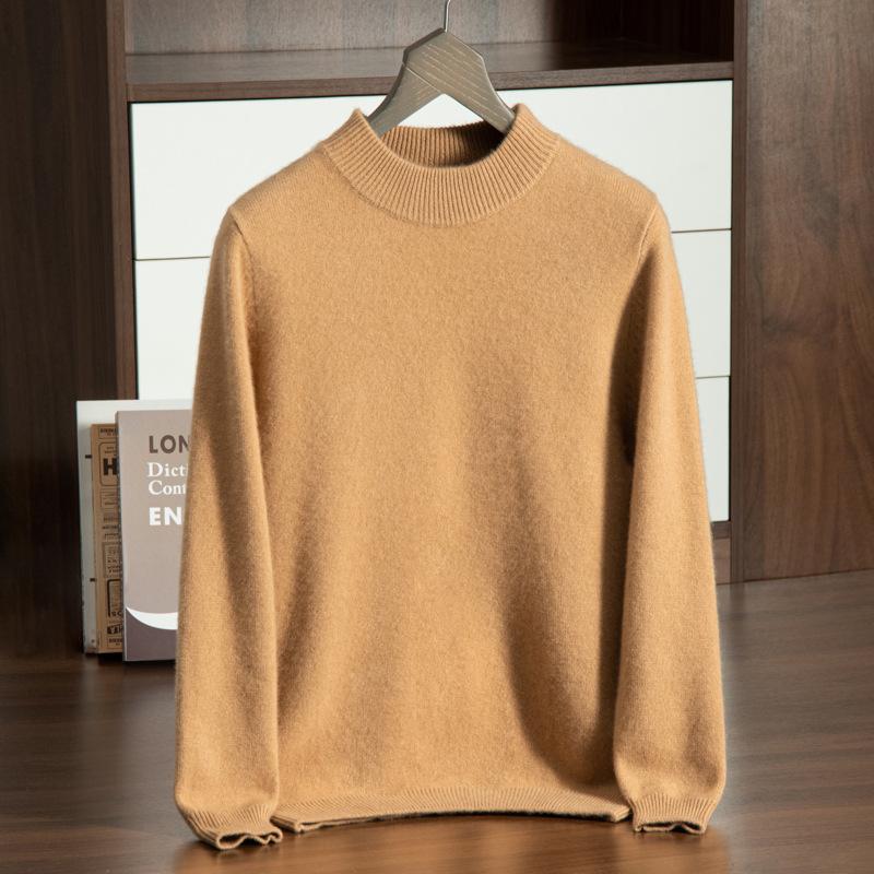 Cashmere shirt new semi-turtleneck thickened solid color knitted sweater wool