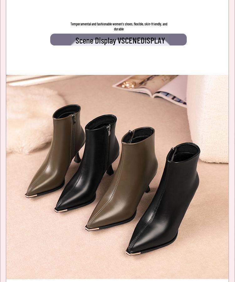 Black Pointed Toe Stiletto Ankle Boots - Stylish & Comfortable Women's Heels for Autumn/Winter