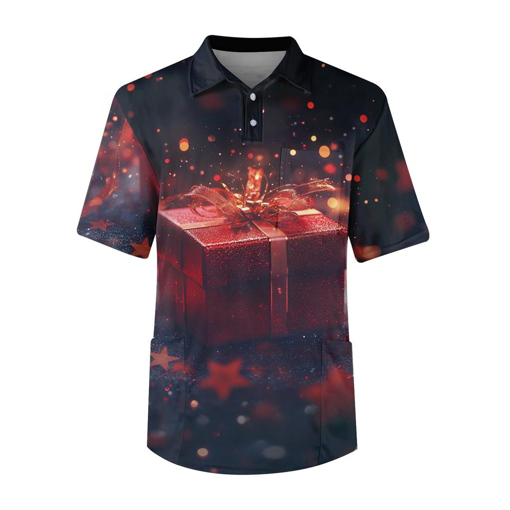 Top de hombre de manga corta con solapa abotonada, color sólido, bolsillo en el pecho, estilo nodriza