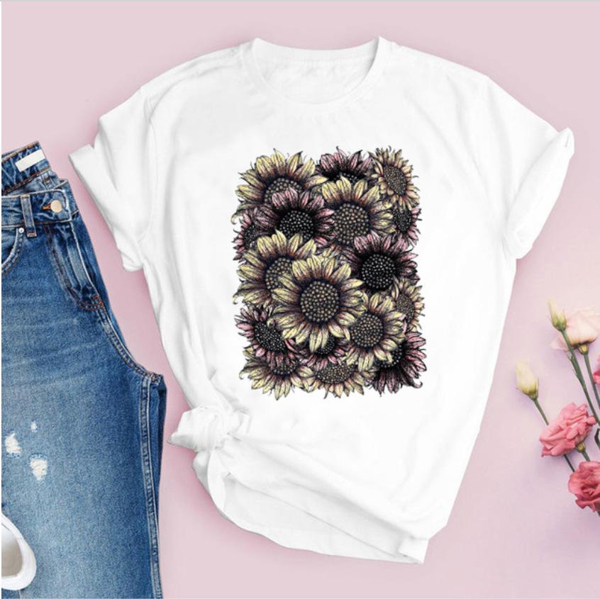 

Casual Flowers Sunflower Graphics Woman T-Shirt 90S Summer Shirts Loose Short Sleeve Female Tops Kids Blouses Clothing S білий