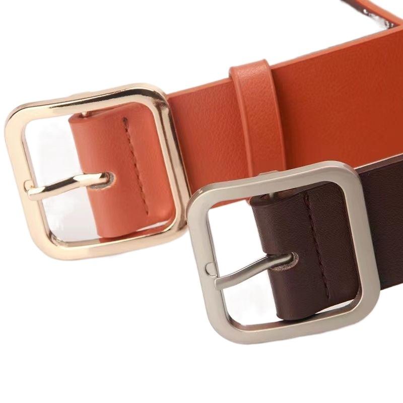 Womens Korean Stylish Vintage Pu Leather Belt Featuring Square Buckle Design