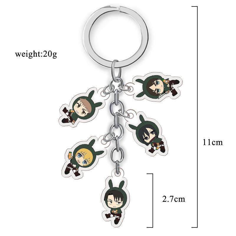 Attack on Titan Anime Acryl Doppelseitig Transparent Schlüsselanhänger Set von 5 Anhänger Hängende Accessoires für Fans Sammlung Langlebiges Geschenk 27mm