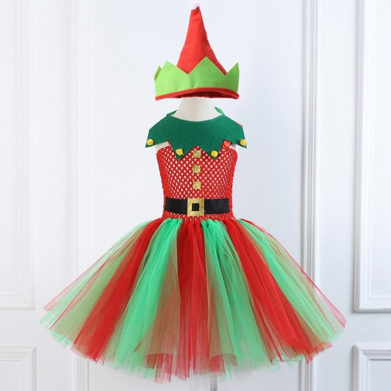 Girl Christmas Elf Dress up Costume with Dress Christmas Hat (Or Headband) Christmas Dwarf Outfit for Kid Girl Christmas