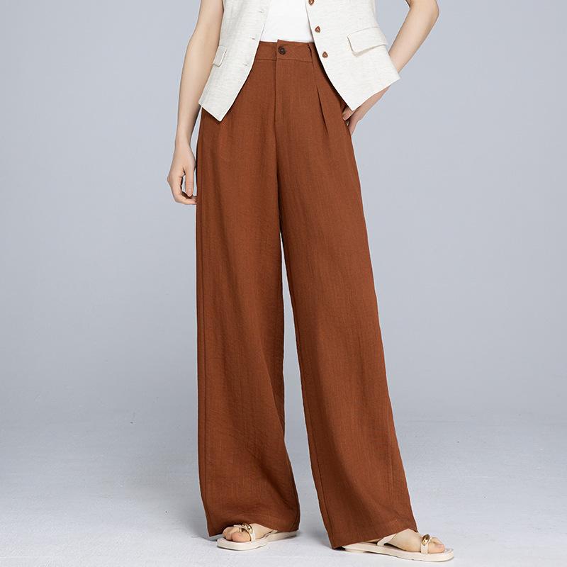 Women's High-Waist Tencel Linen Wide-Leg Pants, Summer 2025, Relaxed, Slimming, Floor-Length