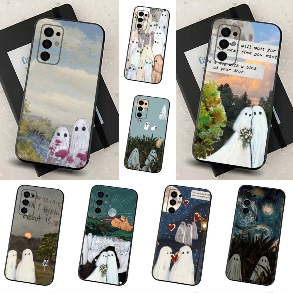Lovely Ghost Case For Samsung Galaxy A73,72,41,J7,22,Note,31,8,9,52,71,53,32,Soft Black Silicone Cover