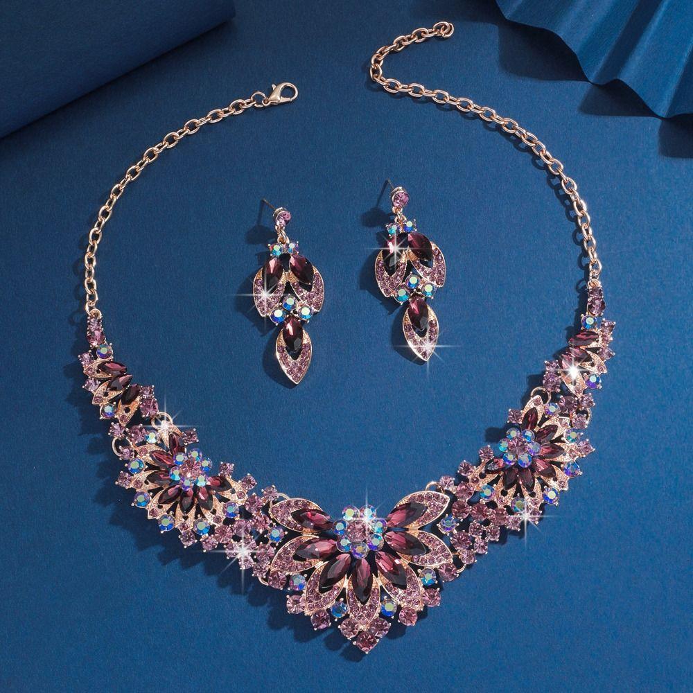 Shining Rhinestone Jewelry Set Crystal Crystal Necklace Set Bridal Necklace Earrings Set  Banquet