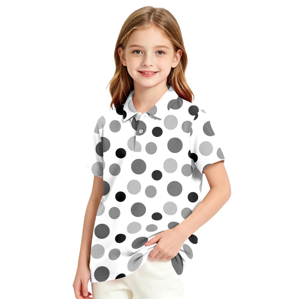 Girls Polka Dot School Uniform T-Shirt Casual Top for Everyday School Wear