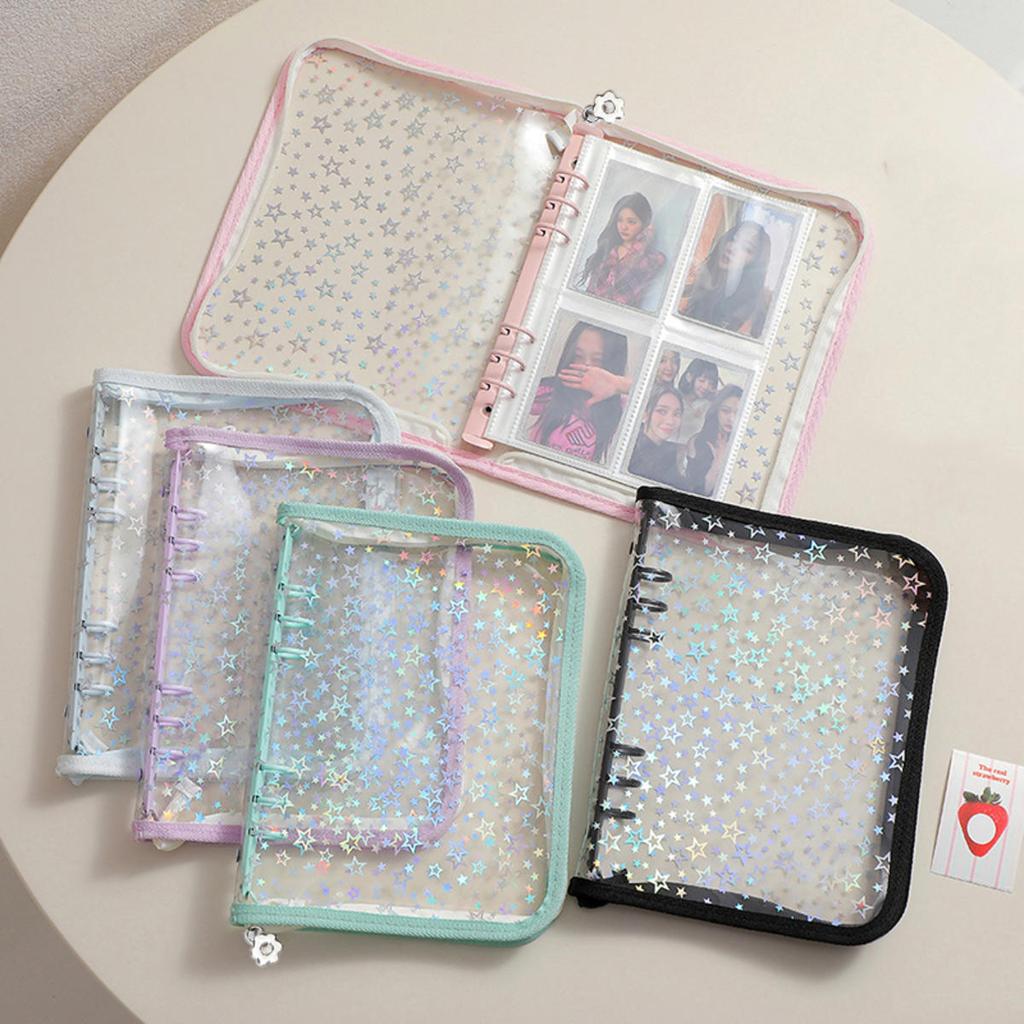 A5 Laser Star Zipper Binder Collect Book Refill Organizer DIY Journal Diary Transparent Kpop Idol Photo Album Kawaii Stationery